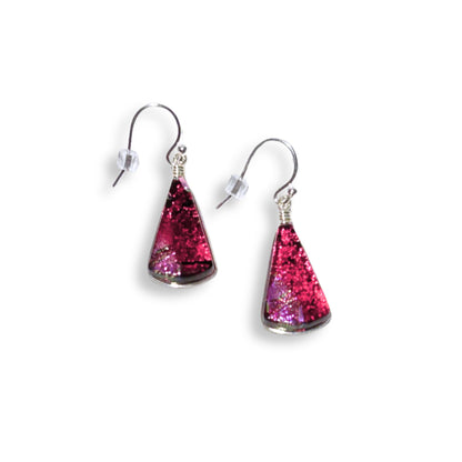 Mini Fan Earring Cranberry Red Dichroic Glass