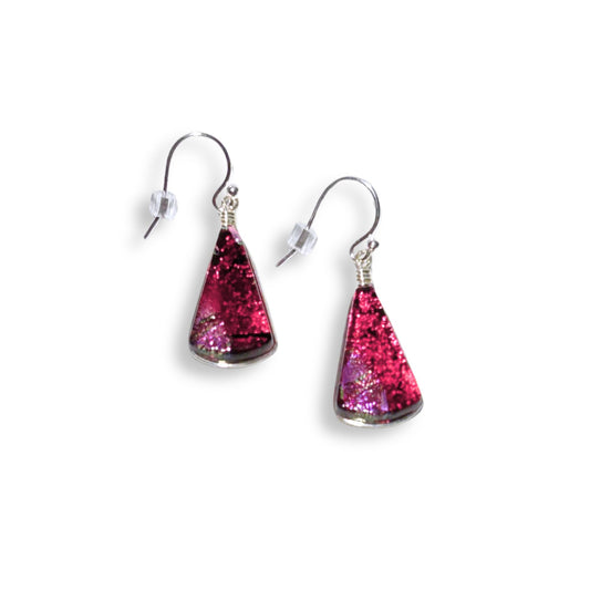 Mini Fan Earring Cranberry Red Dichroic Glass
