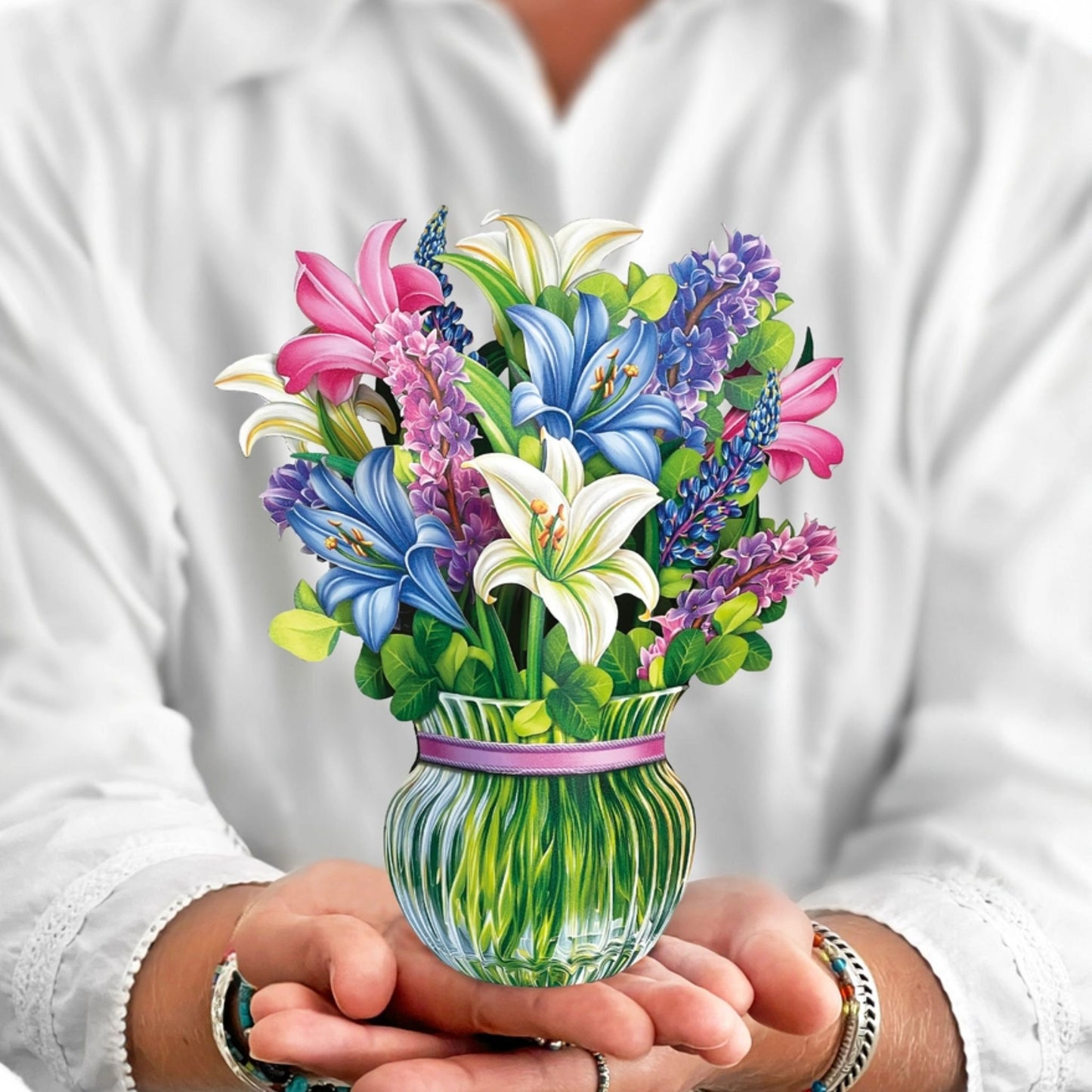 Mini Lilies and Lupines Paper Bouquet Card