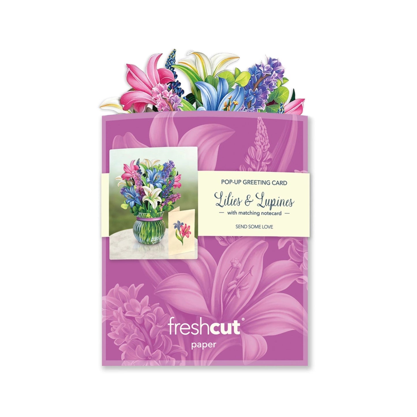 Mini Lilies and Lupines Pop Up Card Purple Pink Blue Flowers