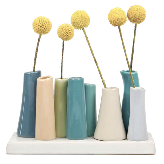 Mini Vases in Shades of Blue and Gray