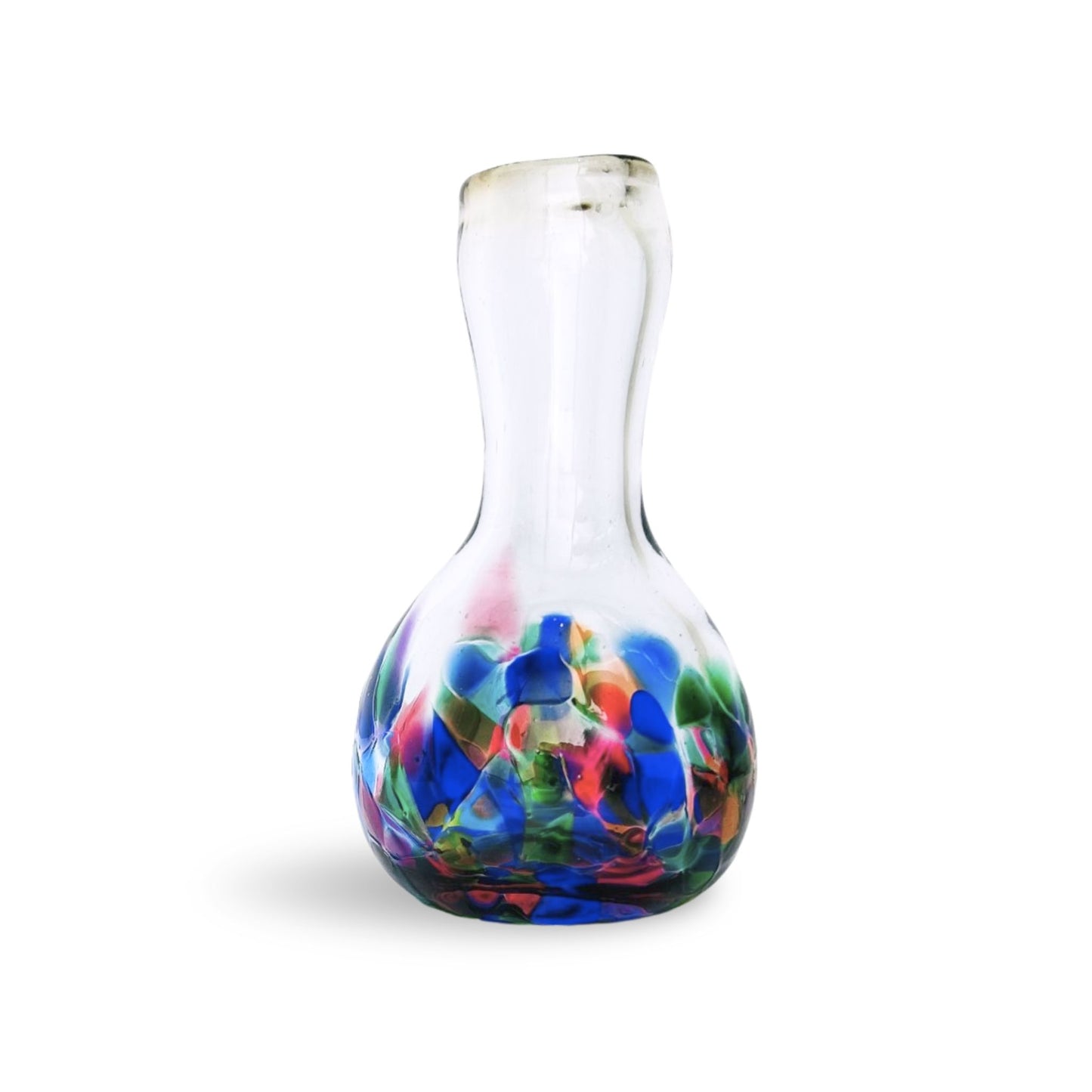 Mom's Little Vase Karen's Birthday Green, Pink Blue Handblown Glass