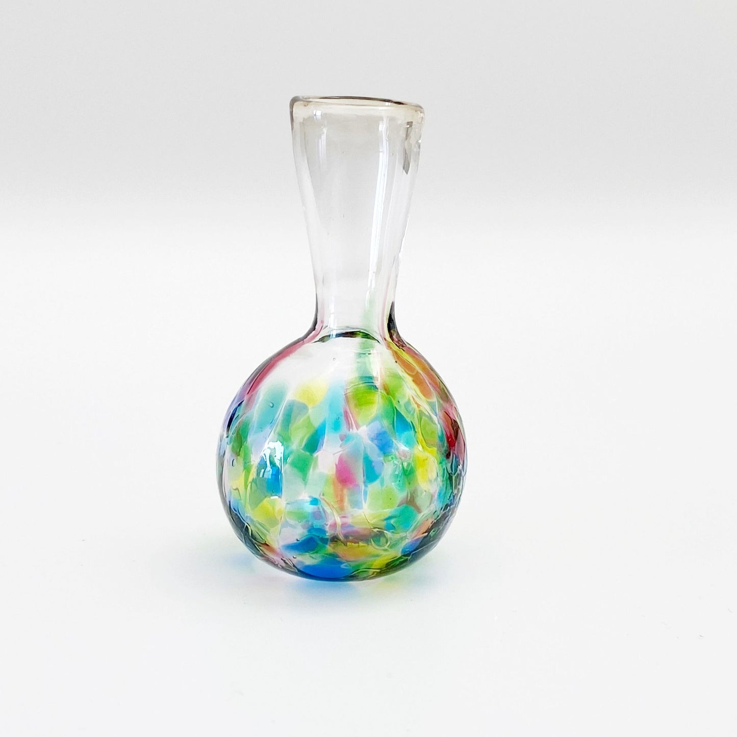 moms little glass vase in turquoise, yellow and pink