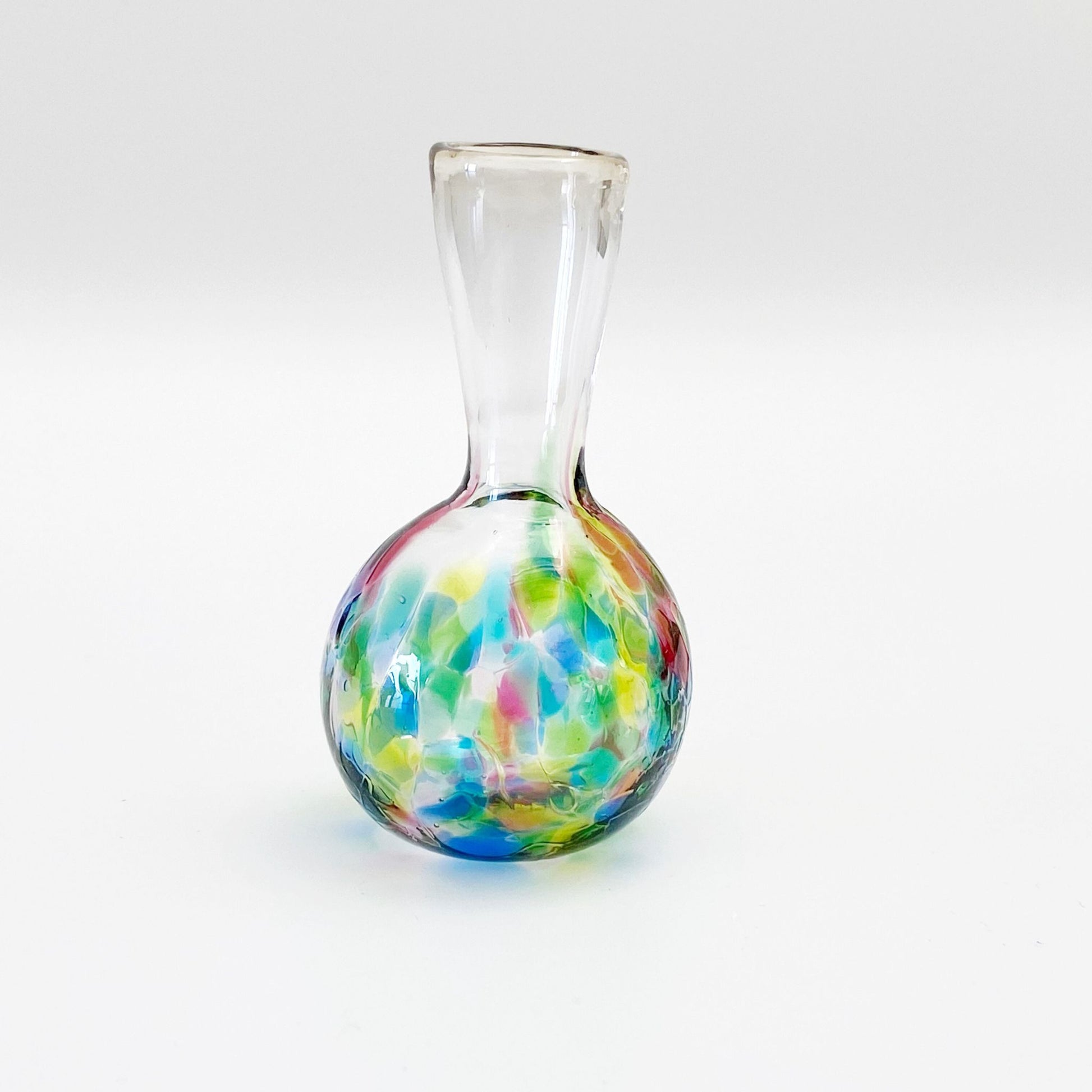 moms little glass vase in turquoise, yellow and pink