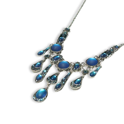 Moonlight Blue Turquoise Waterfall Necklace with Austrian Crystals
