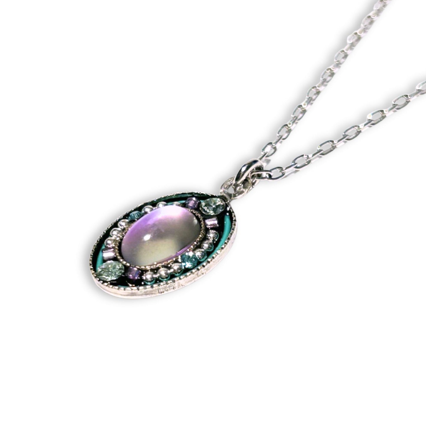 Moonlight oval silver necklace