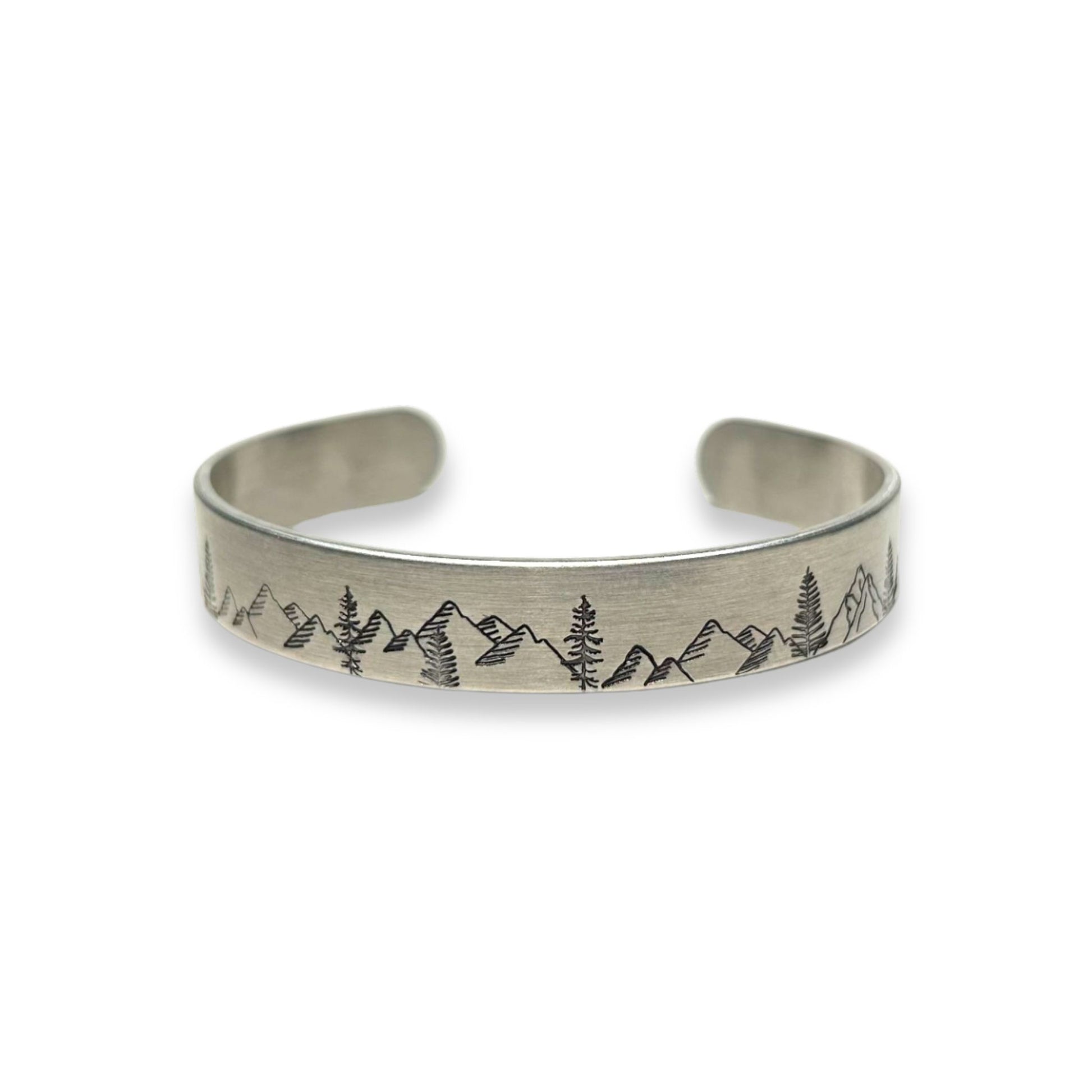 Mountain and Tree Silver Cuff Bracelets The Wildsmith
