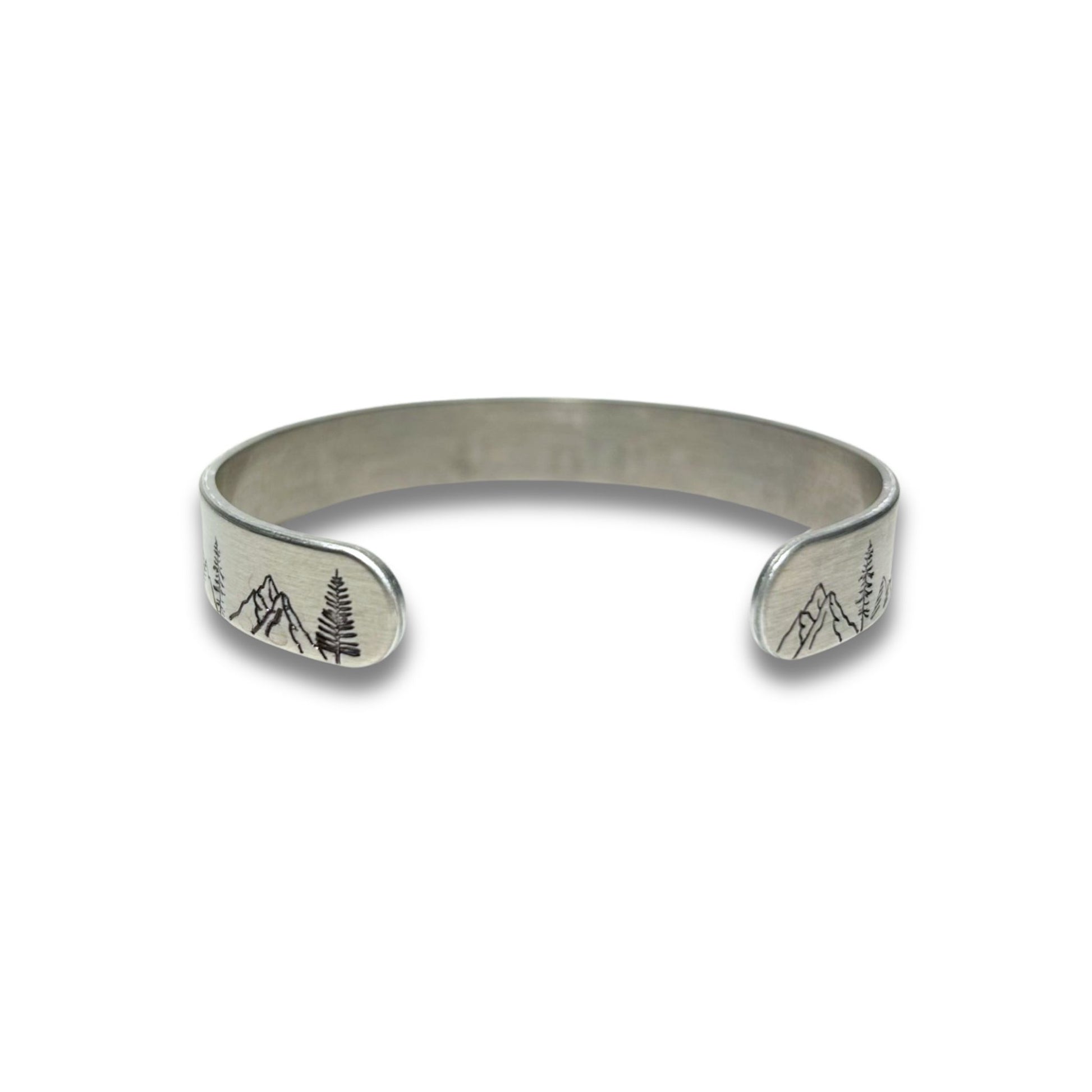 Mountains and Trees nature Silver Cuff Bracelet
