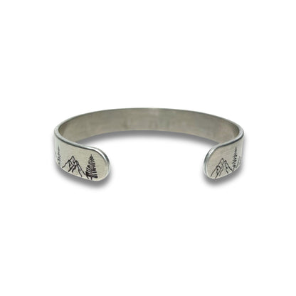 Mountains and Trees nature Silver Cuff Bracelet