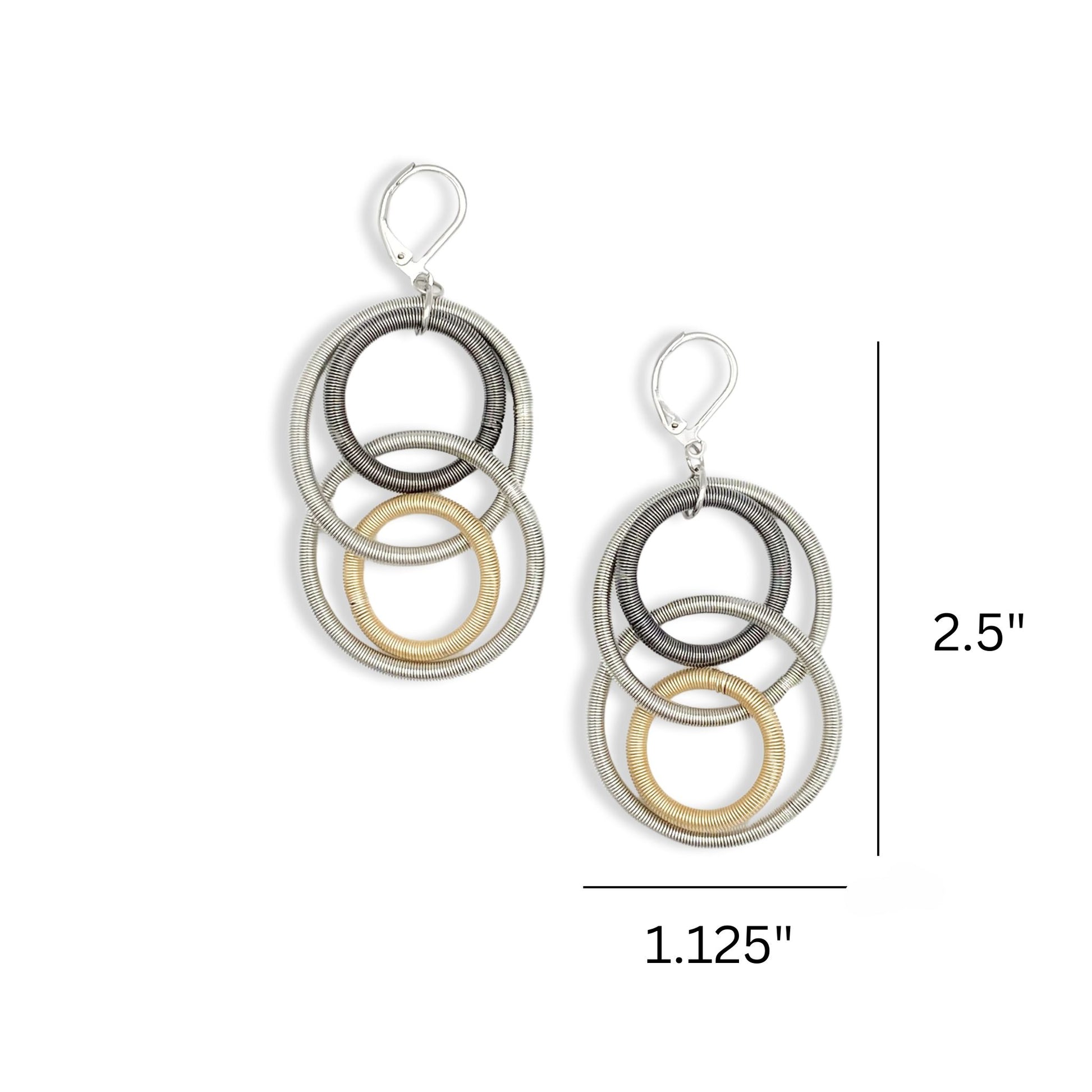 Multi Large Loop Piano Wire Gold, Slate Gray and Silver Earrings