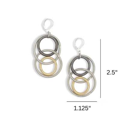 Multi Large Loop Piano Wire Gold, Slate Gray and Silver Earrings