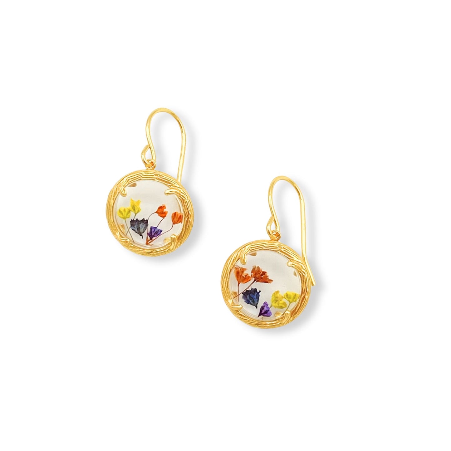 Nature inspired drop earrings - Miniature flowers with gold vermeil