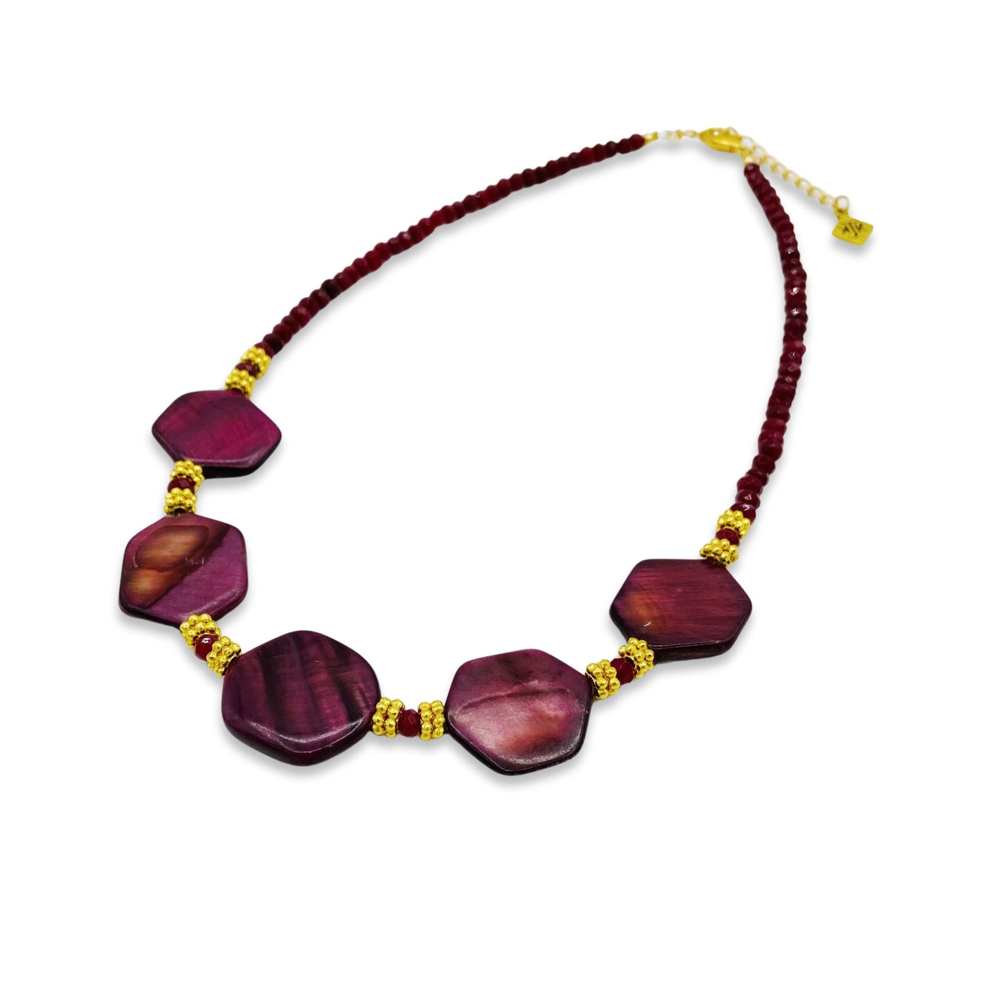 Necklace Burgundy Mother of Pearl Ruby Jade KJK jewelry