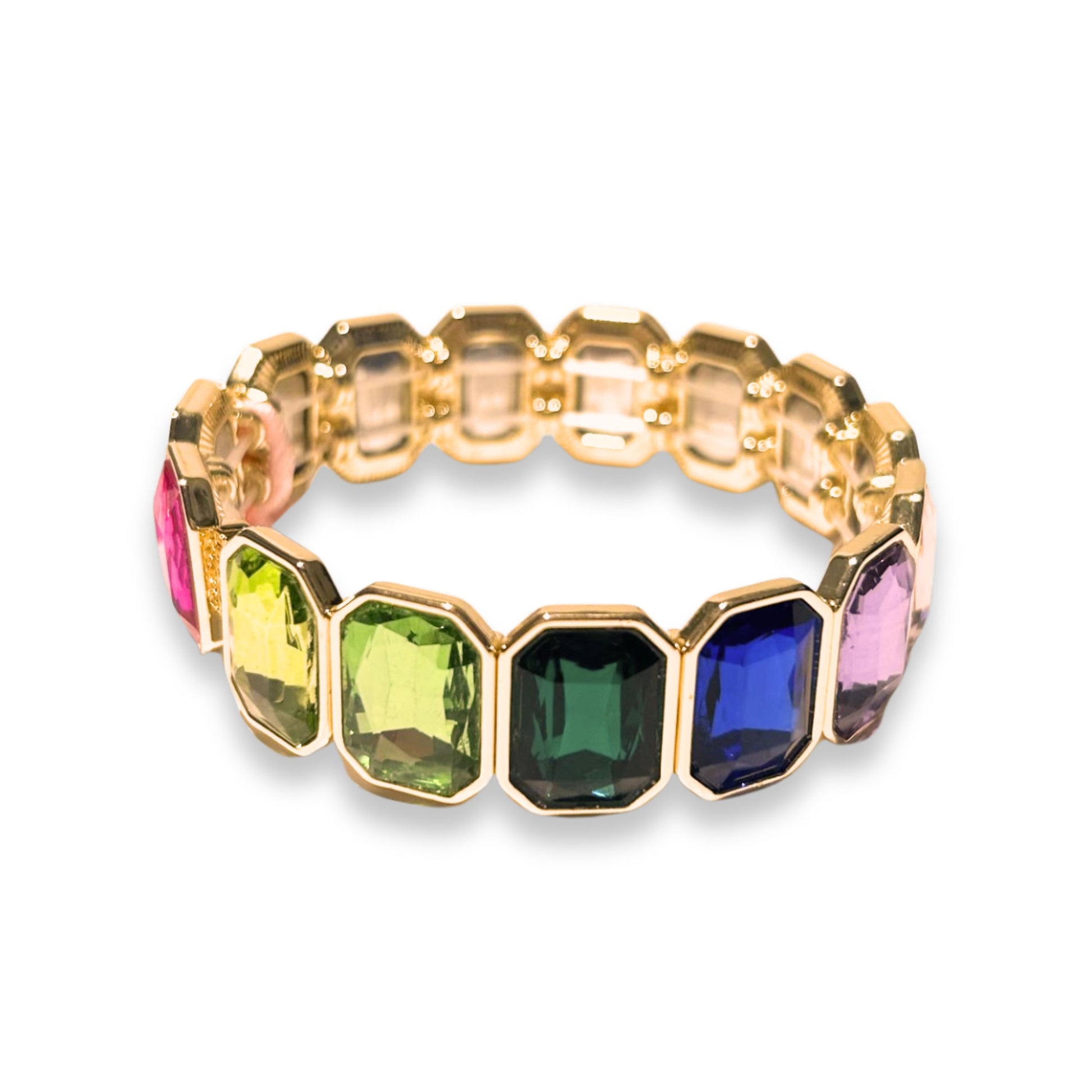 Octagon Gold Colorful Rainbow Stone Bracelet