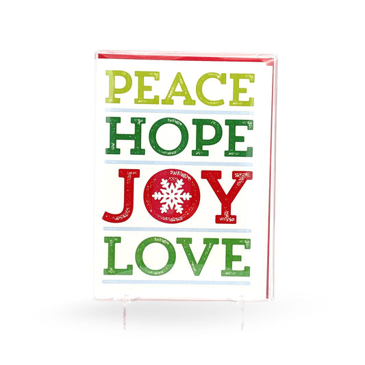 Peace Hope Love Joy Green and Red Boxed Set of Holiday Cards