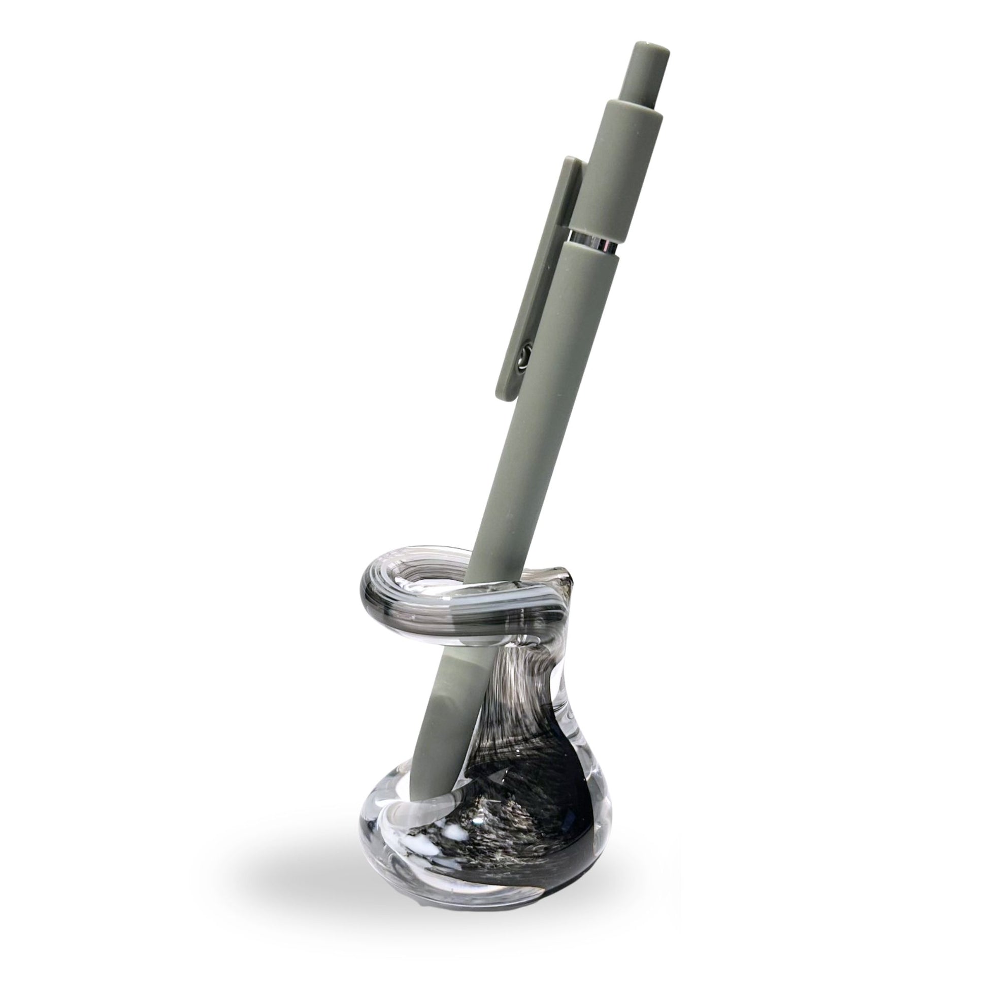 Pen Holder Grey and White Glass Gift