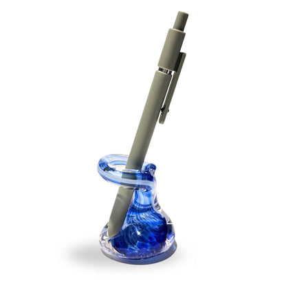 Pen Holder Royal Blue and White Fire and Fern Blown Glass 