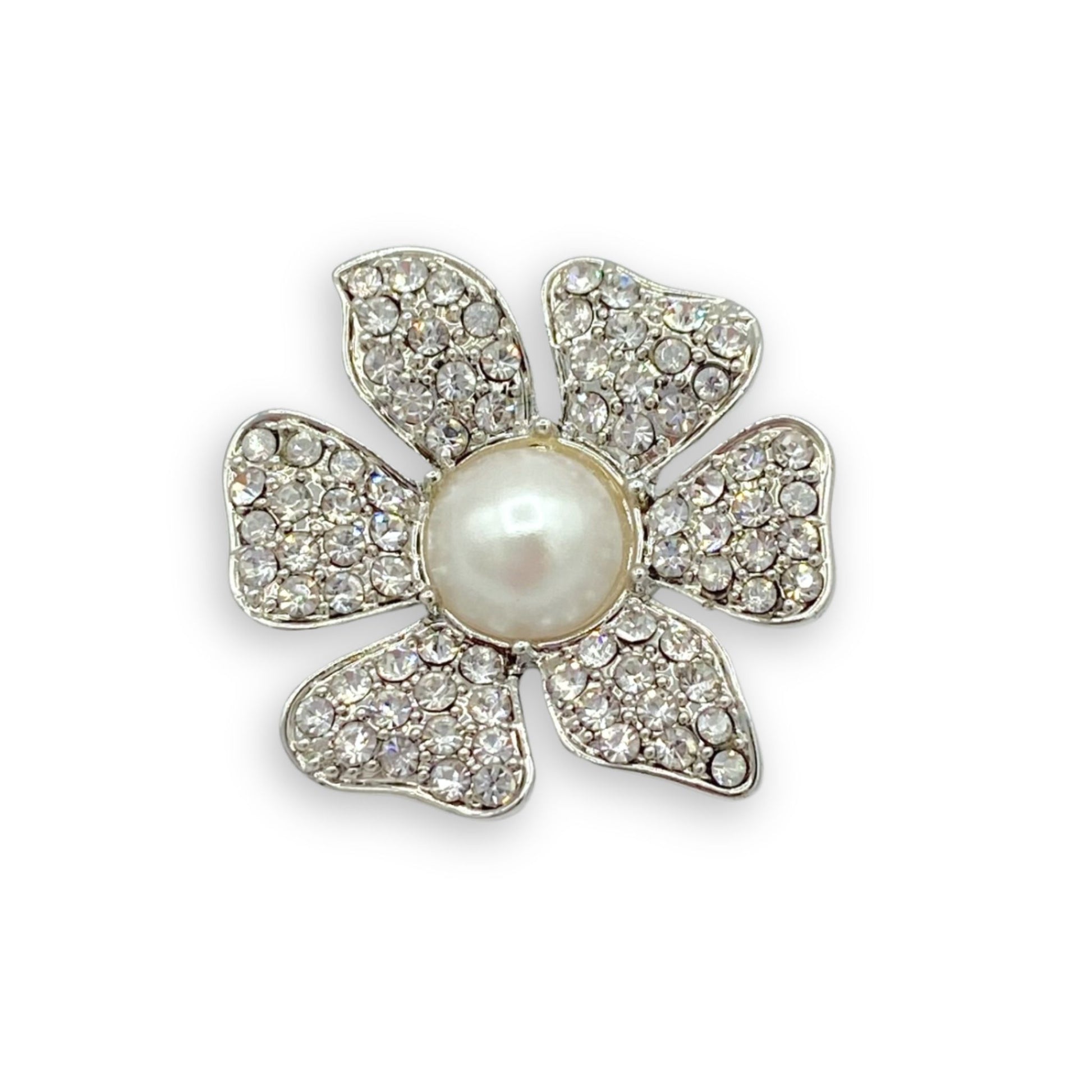 Pin Large Pave Flower with Glass Pearl White