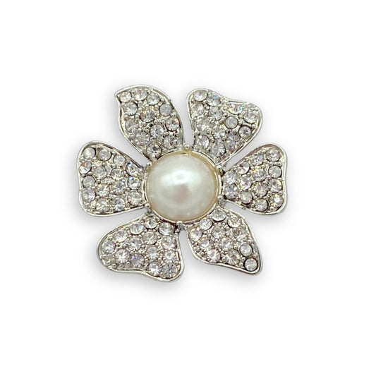 Pin Large Pave Flower with Glass Pearl White