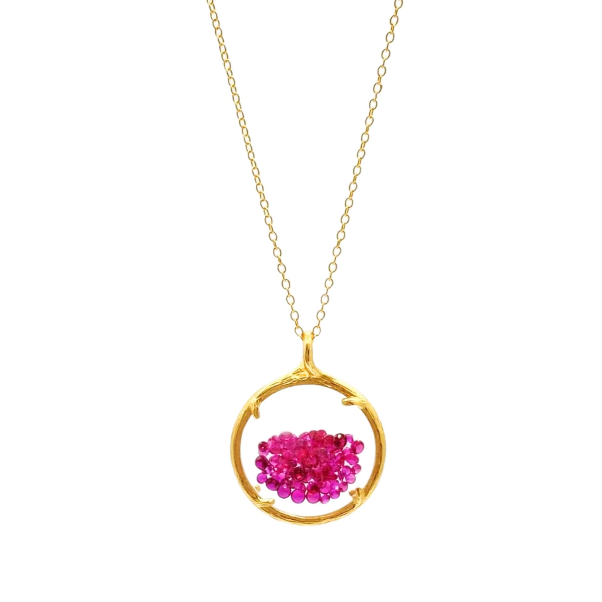 Pink Ruby Crystal Pendant wit gold Vermeil Shaker Necklace
