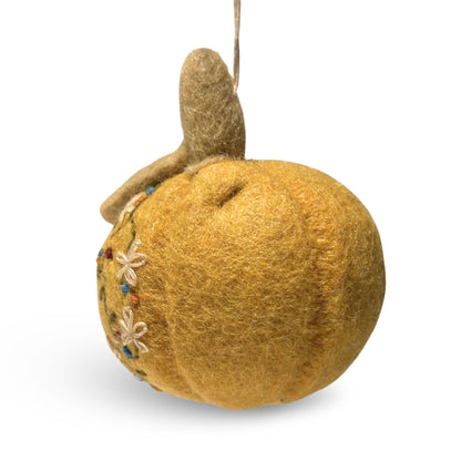 Pumpkin Wool Felted with Embroidery - Yellow