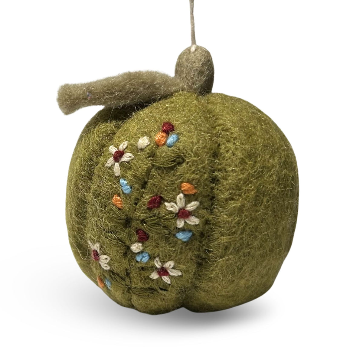 Pumpkin with Embroidered Flowers - Green
