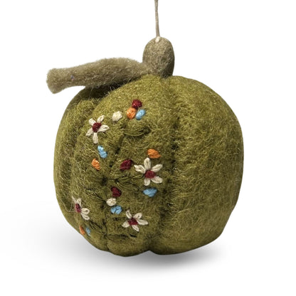 Pumpkin with Embroidered Flowers - Green