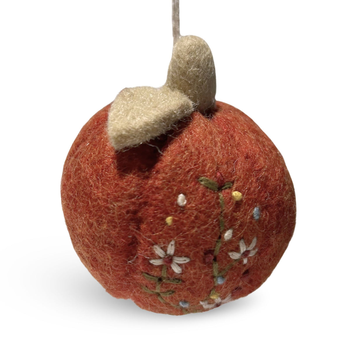 Pumpkin with Embroidered Flowers - Rusty Red