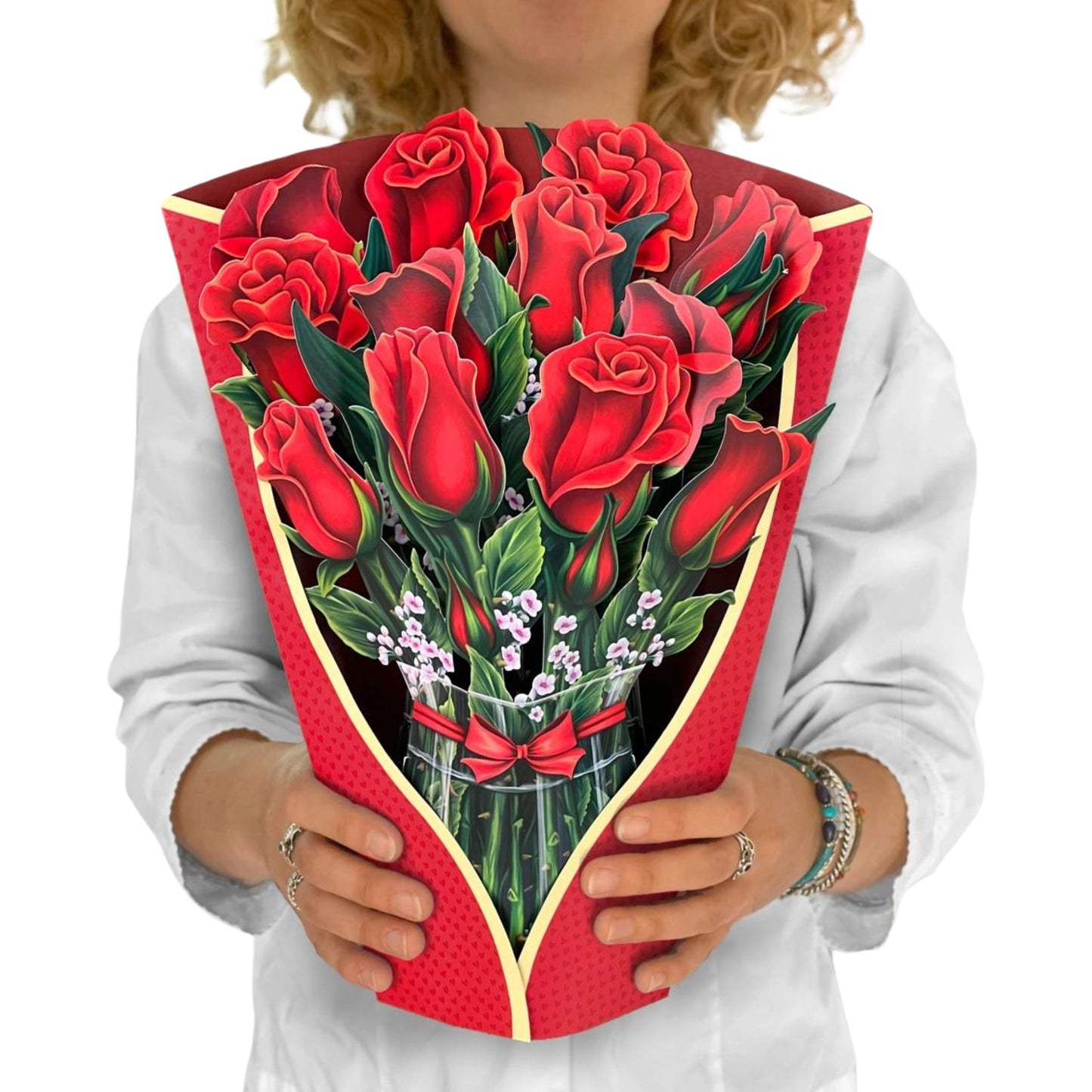 red roses pop up flower bouquet card