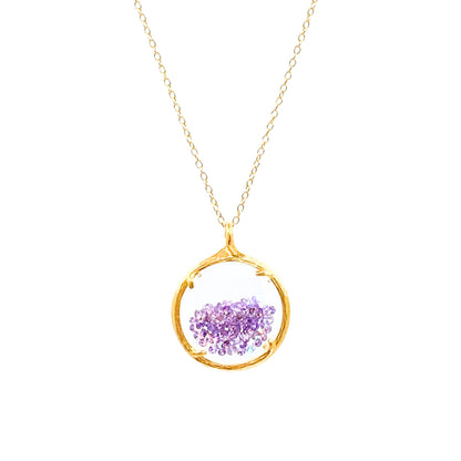 Shaker Circle Gold Necklace with Amethyst Crystals