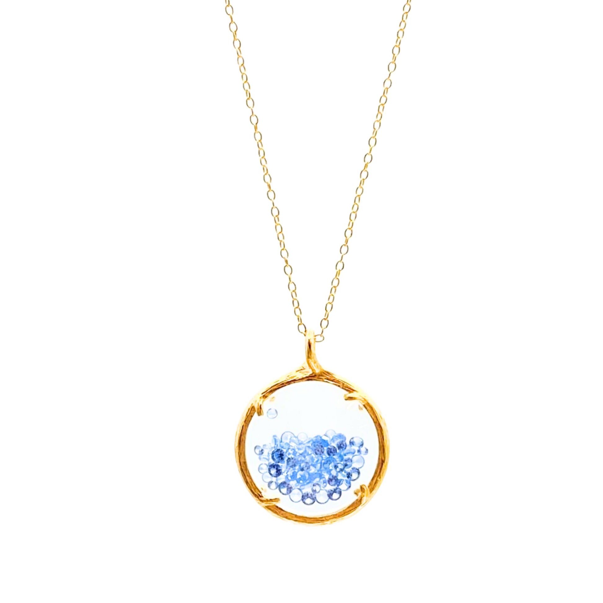 Shaker Necklace with light blue crystal with gold Vermeil chain