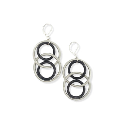 Silver Black Large Loop Earrings