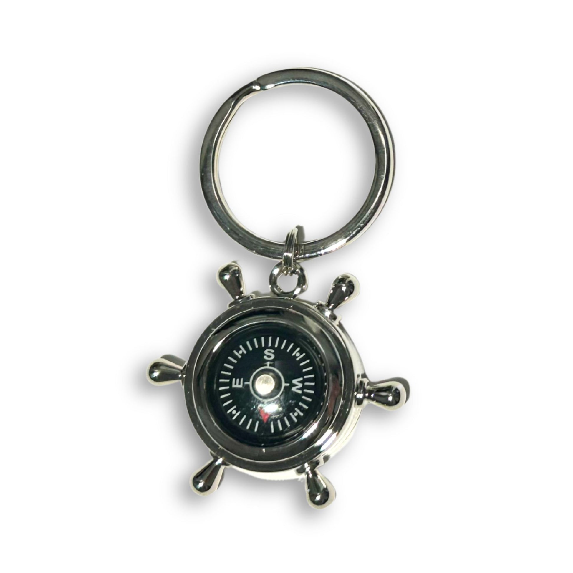 Silver Compass Ship Wheel Keyring