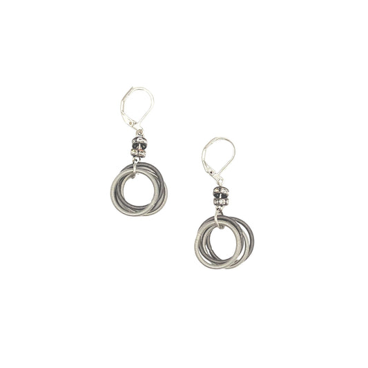 Silver and Slate Loop Piano Wire Earrings with Crystal Beads