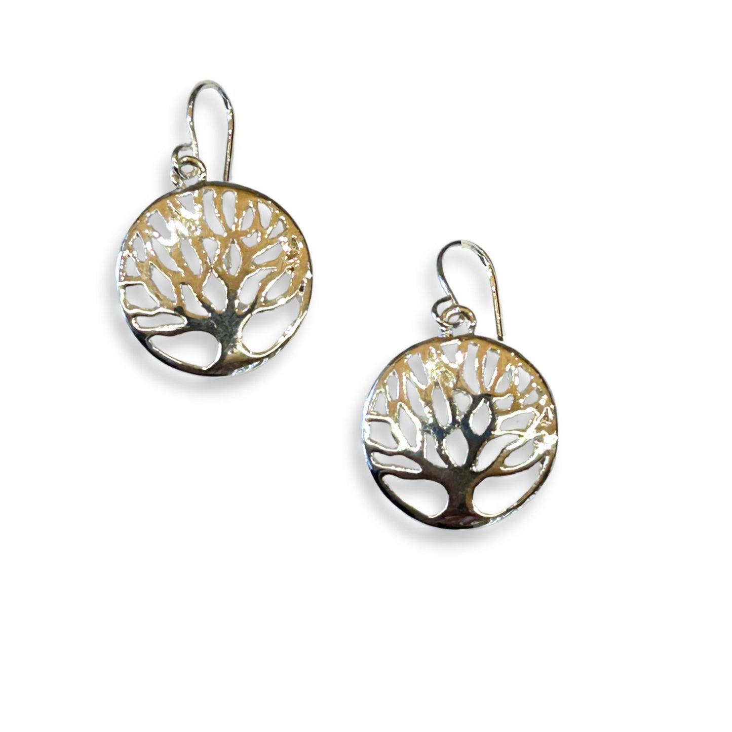 Silver Tree of Life Round Drop Style Earrings