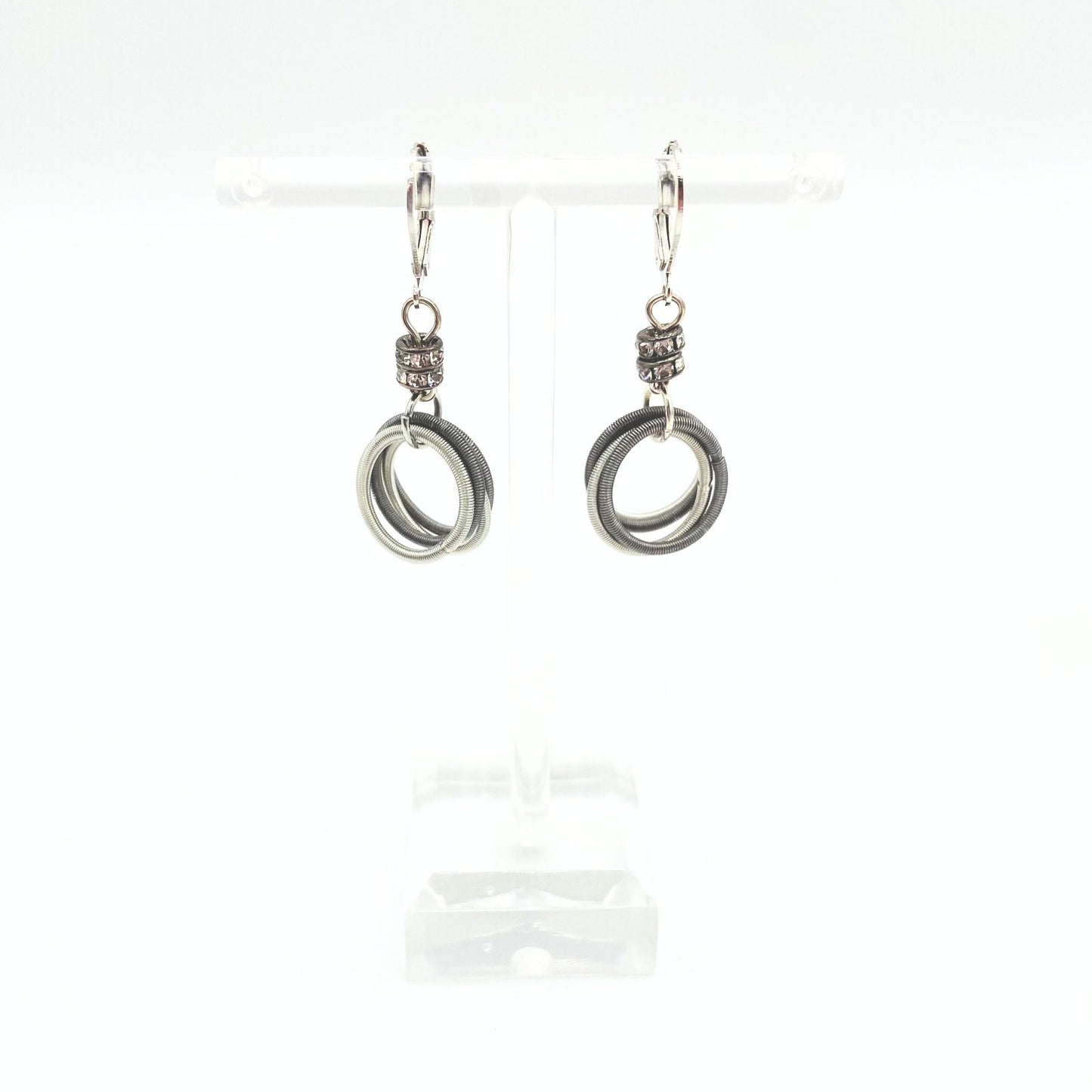 silver and Slate loop Earrings with Crystal Beads