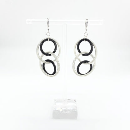 silver and Black large loop wire earrings