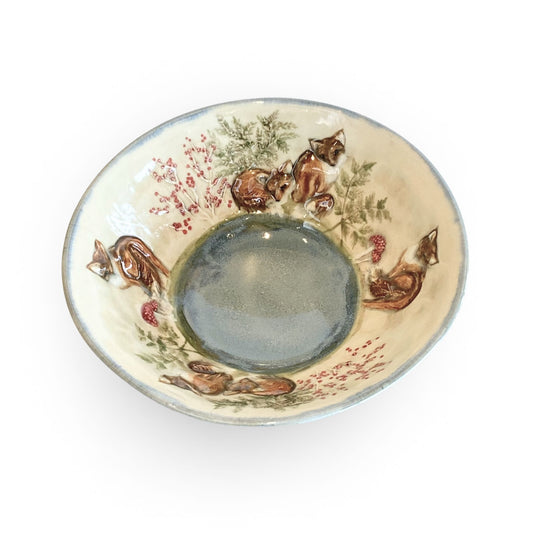 Small Light Blue Bowl with wildlife animals and foxes