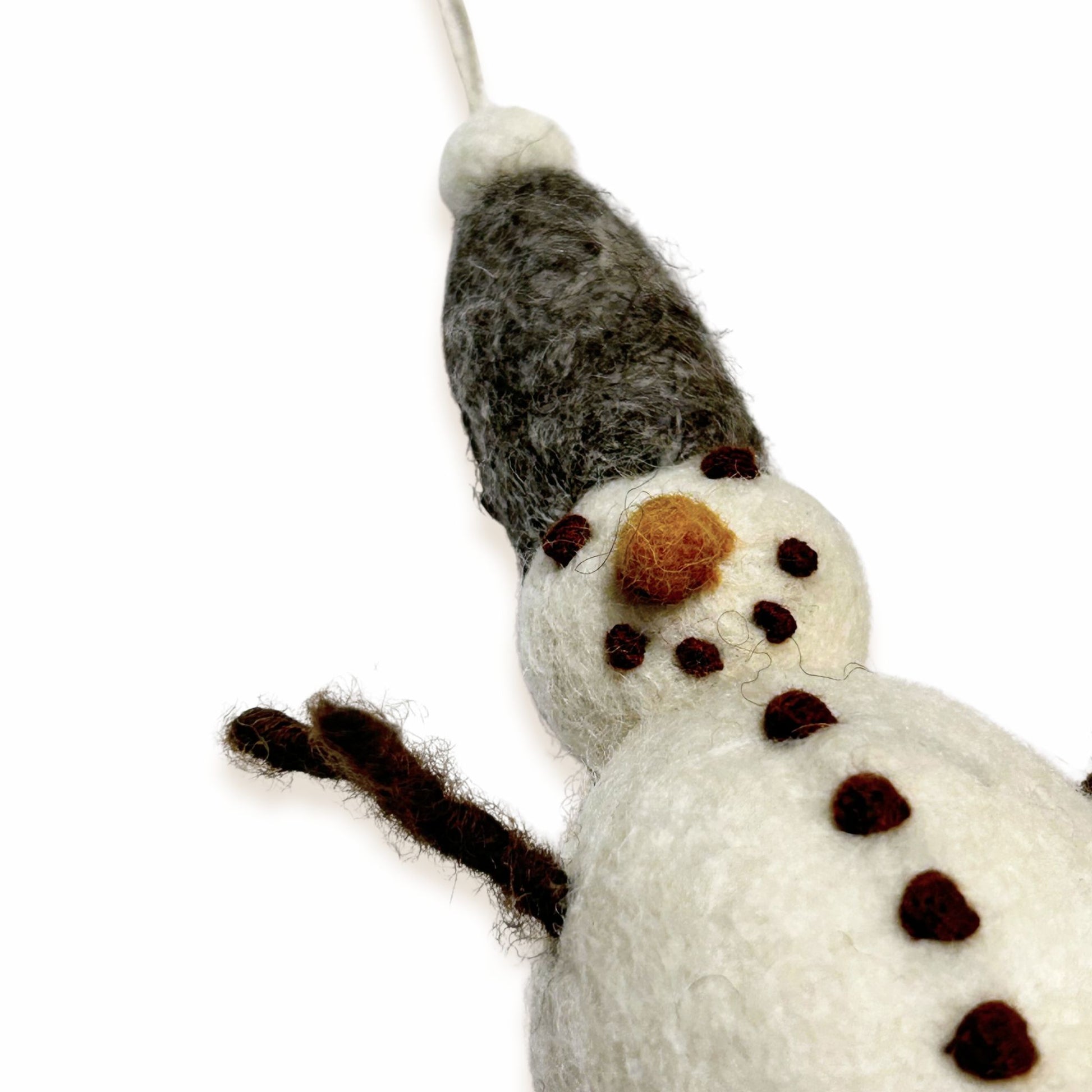Snowman with gray hat felted ornament