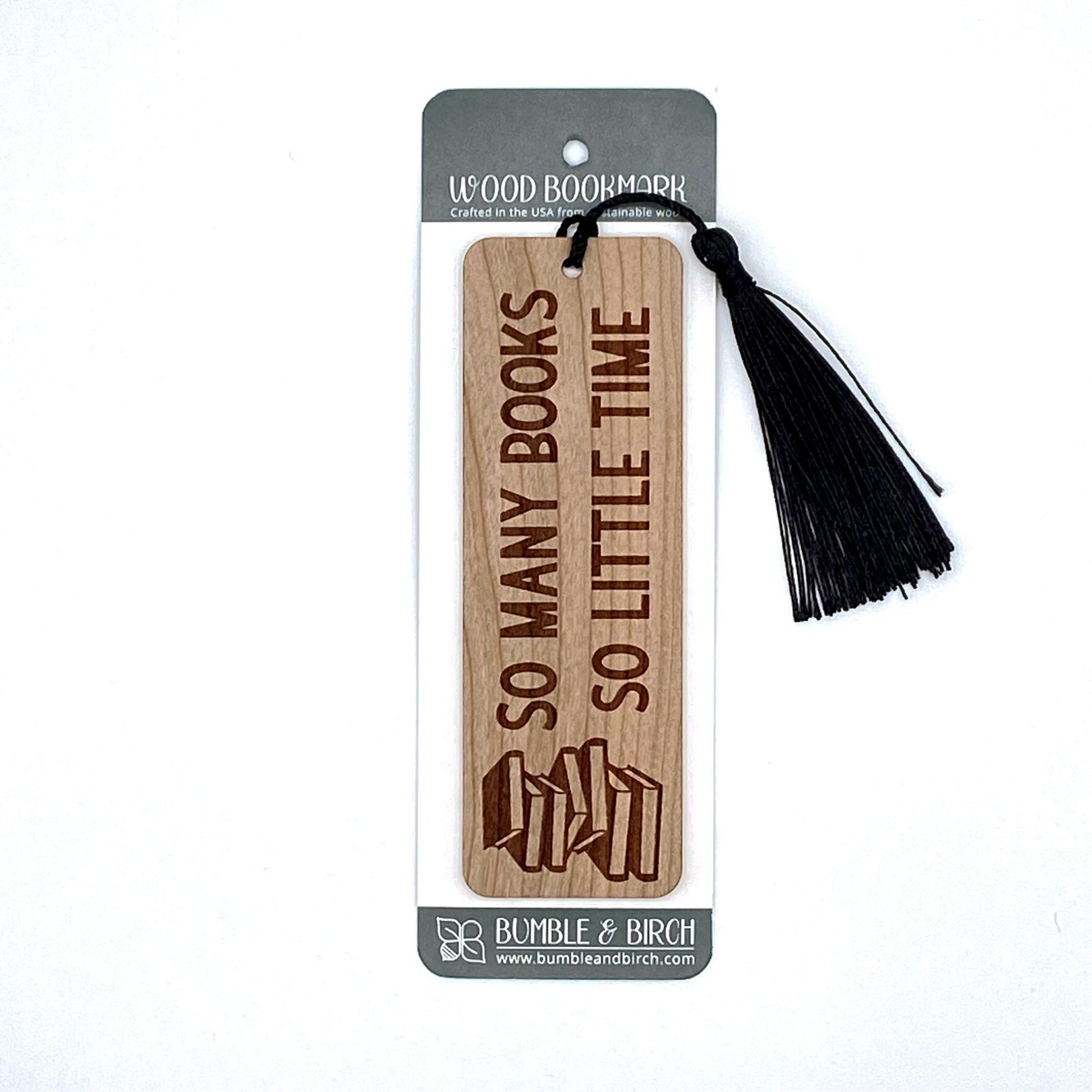 so many books wooden bookmark