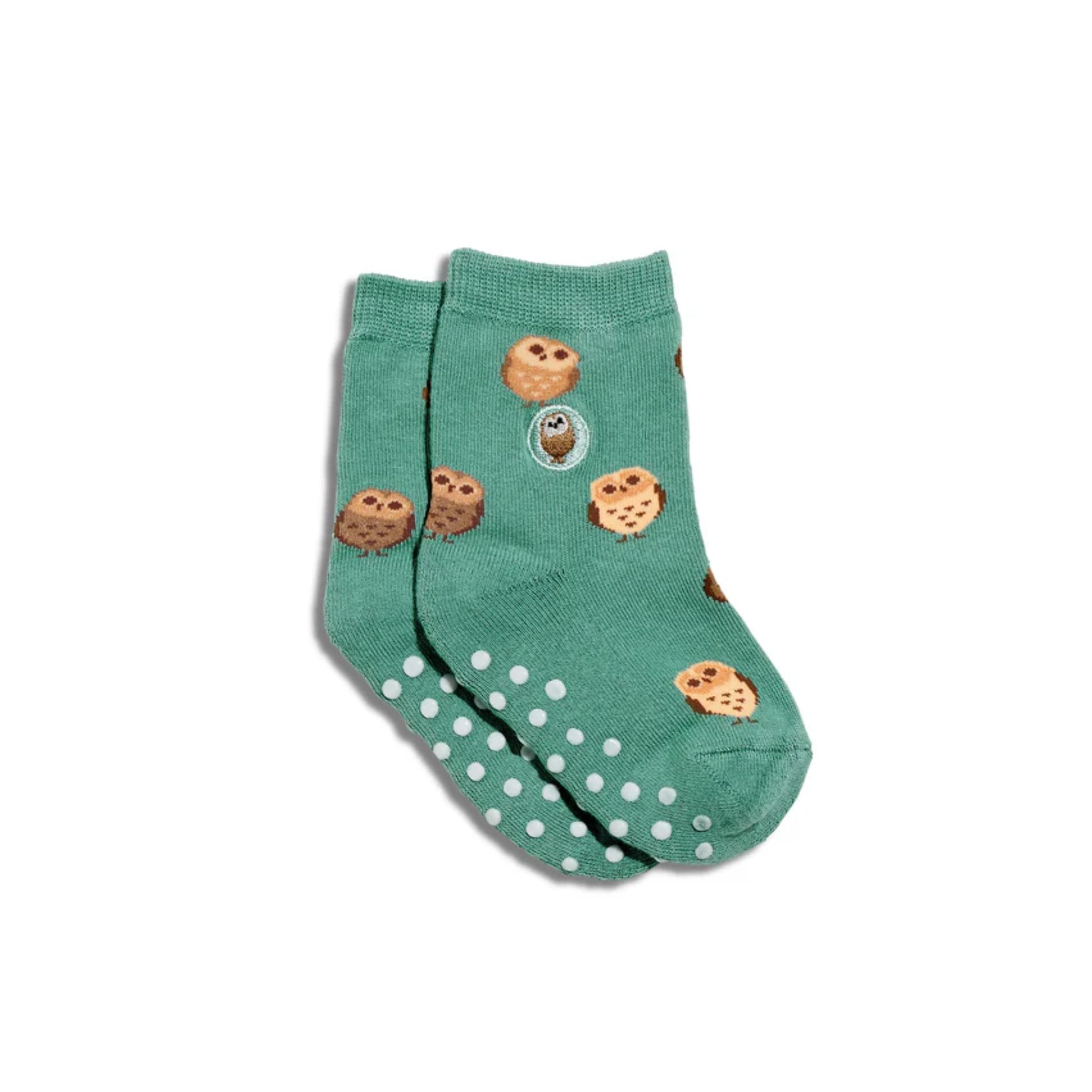 Socks that Save Owls - Toddler Teal and Brown