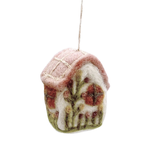 Spring time House Felted Wool Ornament