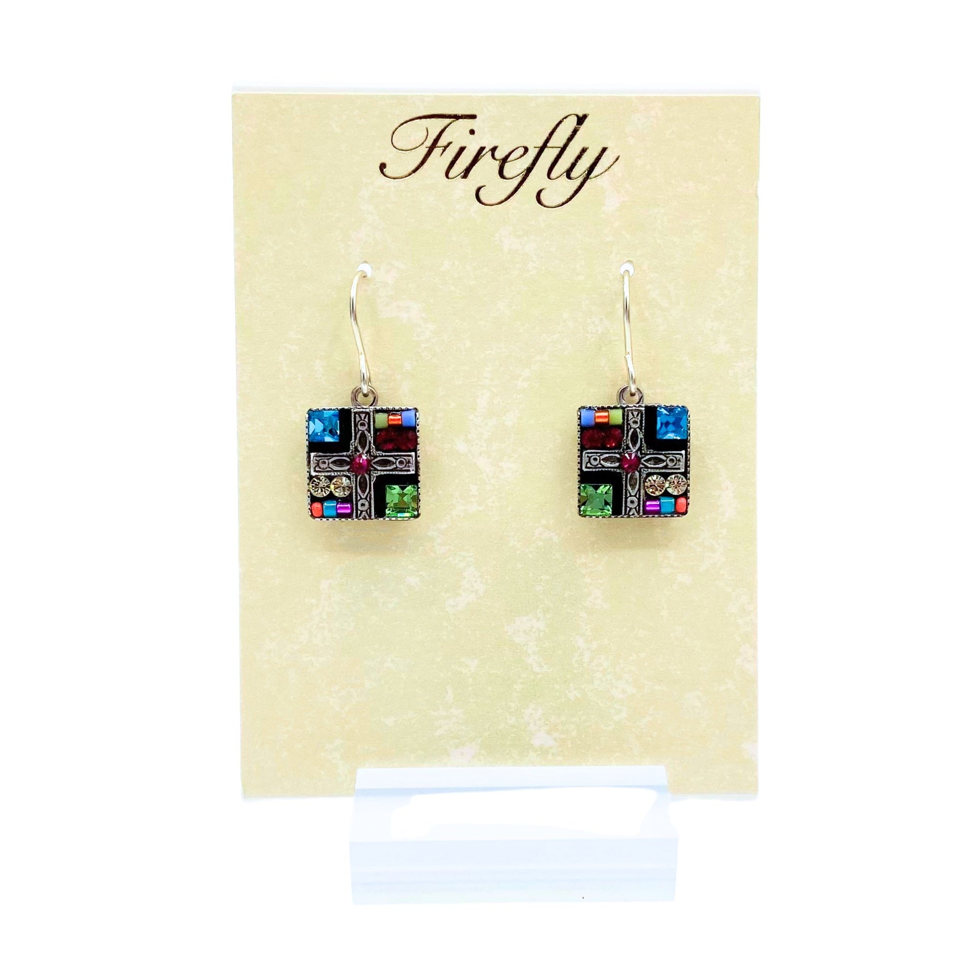 Square mosaic crystal drop earrings