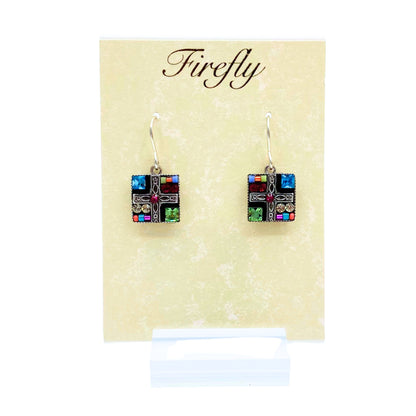 Square mosaic crystal drop earrings