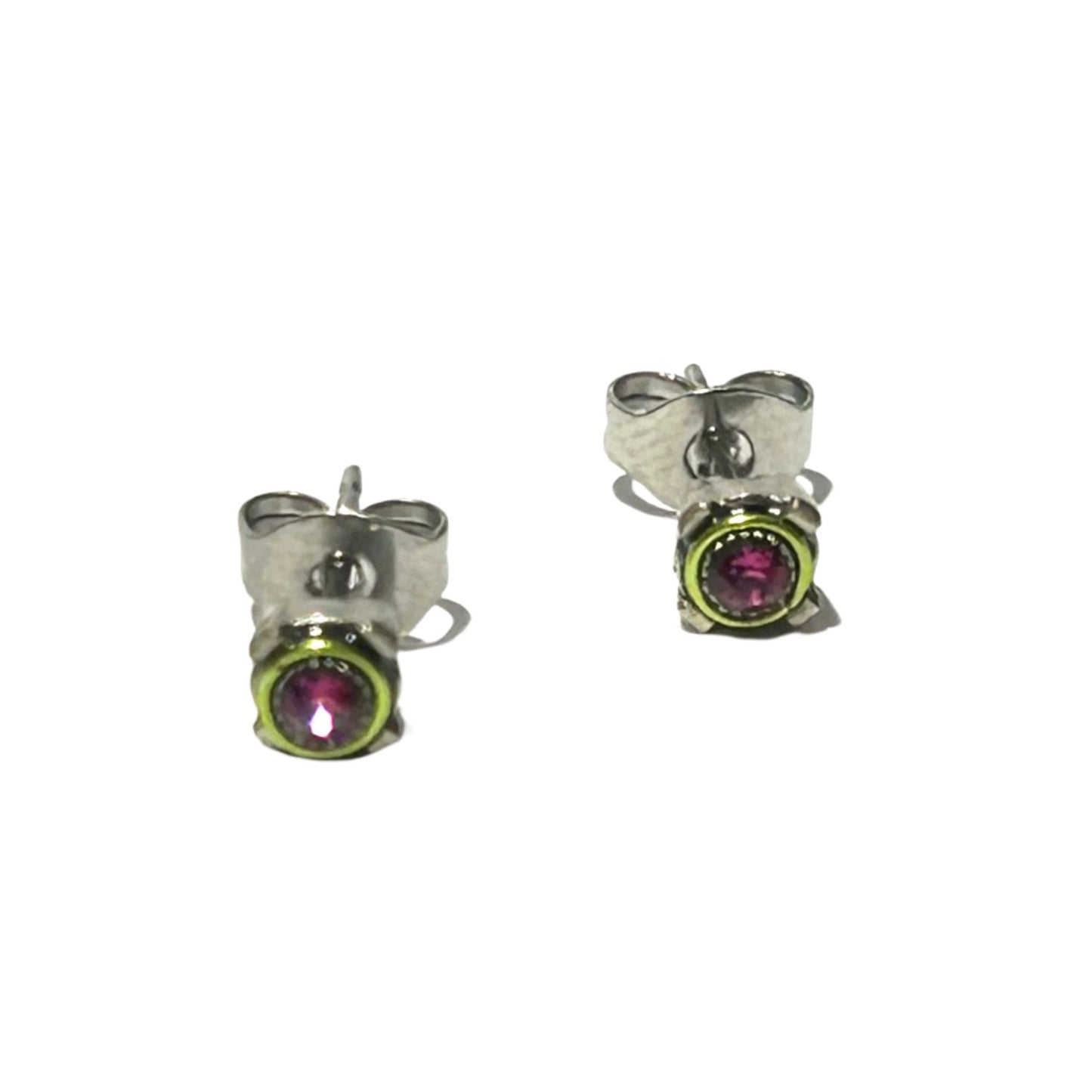Stud Post Earrings in Fuchsia and Lime Green