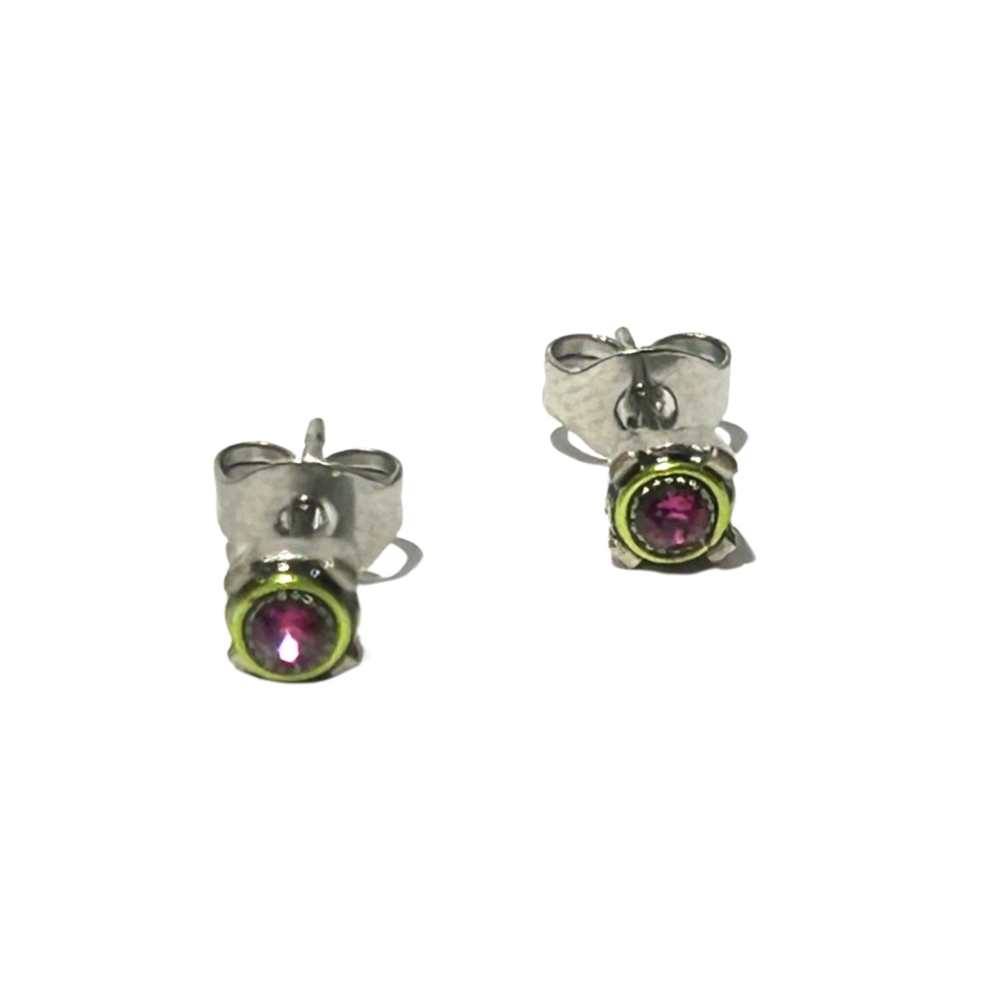 Stud Post Earrings in Fuchsia and Lime Green