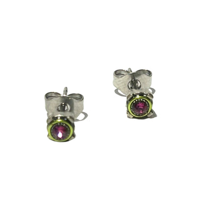 Stud Post Earrings in Fuchsia and Lime Green