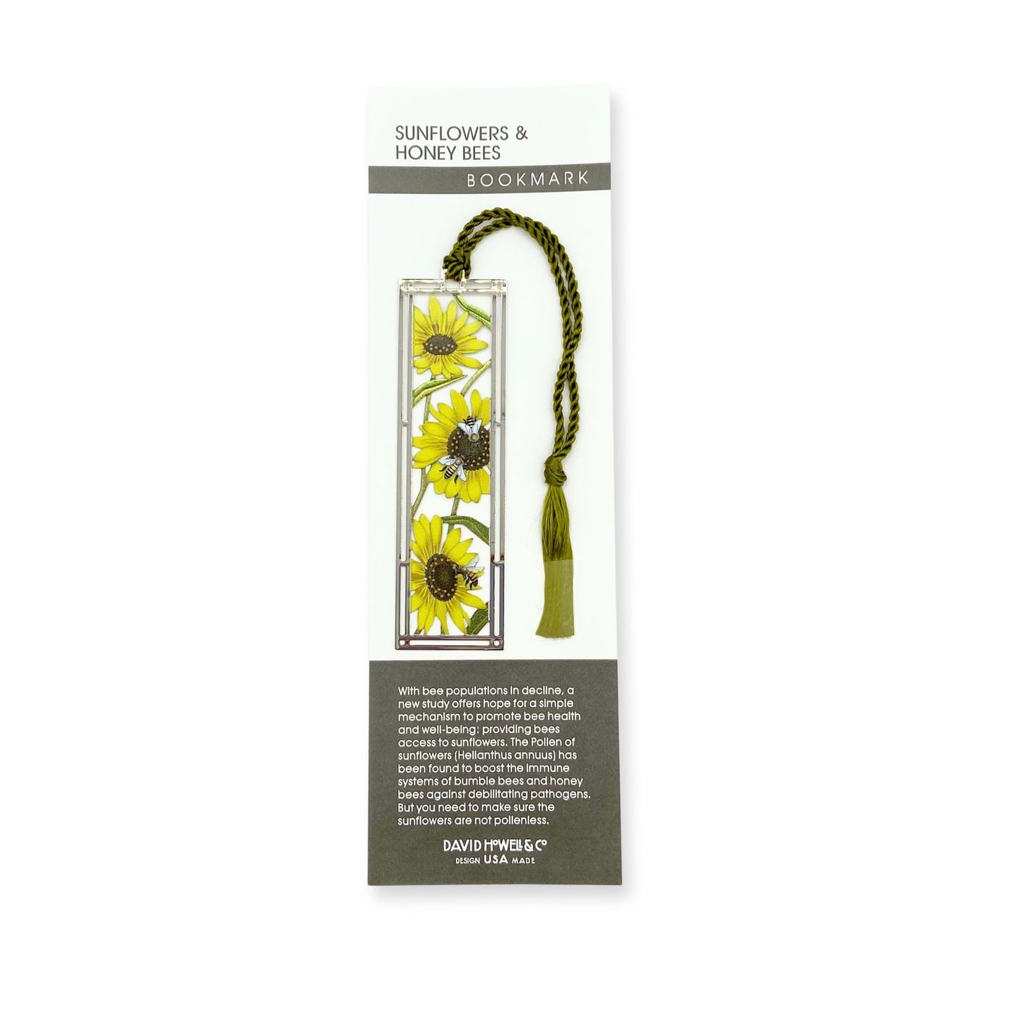 Sunflowers & Honeybees yellow metal bookmark