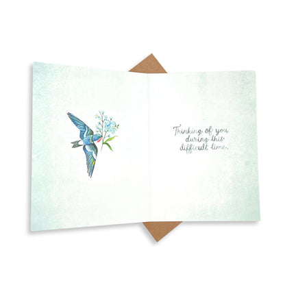 Swallows thinking of you card with blue birds