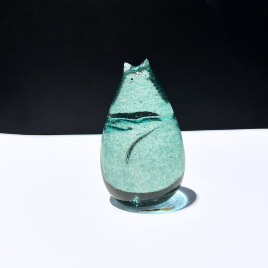 Teal Love Cat Glass Art